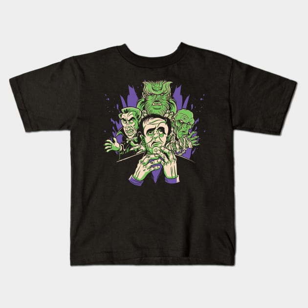 Classic Halloween Horror Monsters // Cartoon Vampire Zombie Frankenstein Kids T-Shirt by SLAG_Creative